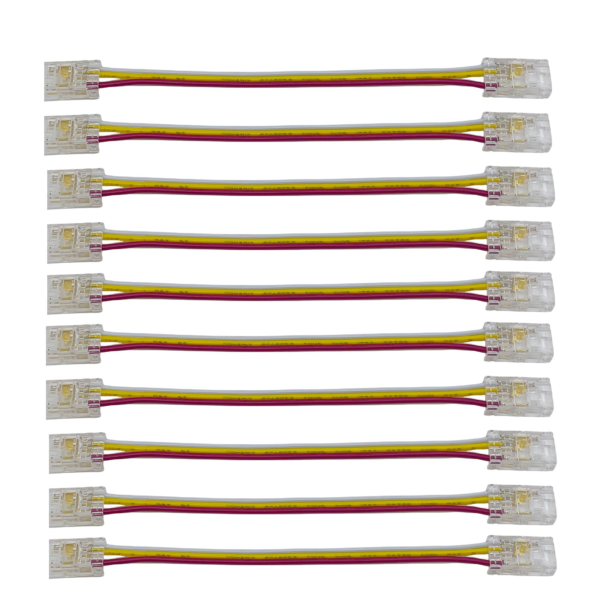 Clearhill 8mm 3Pin 10Pcs COB LED Strip Connectors,Double-ended Strip to Wire Solderless With 10cm Wire Connector,for Double Color 5V/12V/24V LED Strips,No Soldering Required,Secure Connection