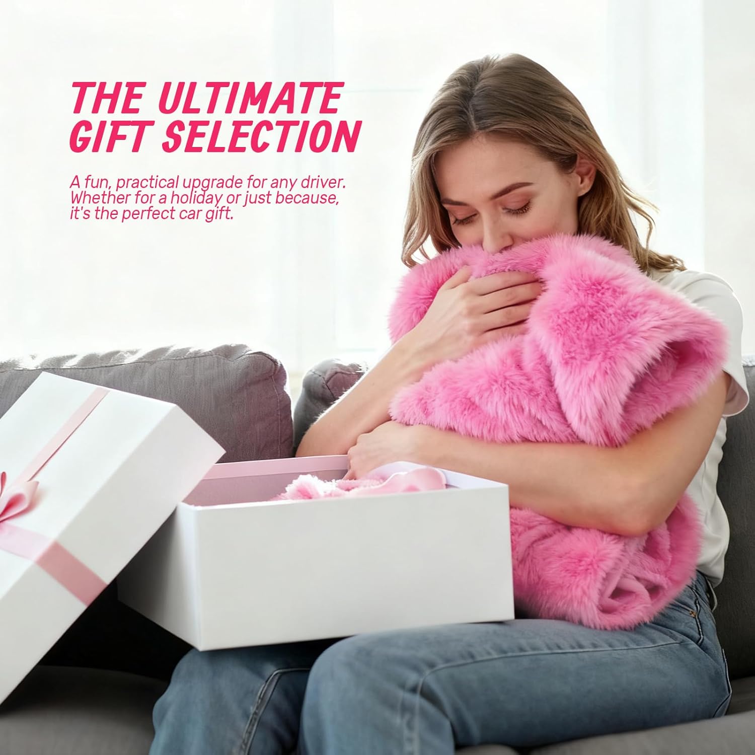 1 PCS Fluffy Car Seat Cover, Plush Fuzzy Fur Seat Protector for Winter, Universal Soft Faux Sheepskin Car Seat Cushion for Women Girls Interior Accessories (Pink) - Image 8