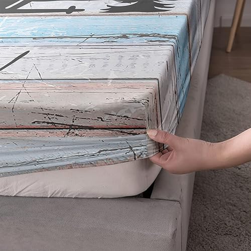 Miniatura 6 de HOSIMA Happy Camping Decor - Sábana bajera ajustable tamaño Queen, ropa de cama de camuflaje para niños, adolescentes, niñas, niños, decoración de