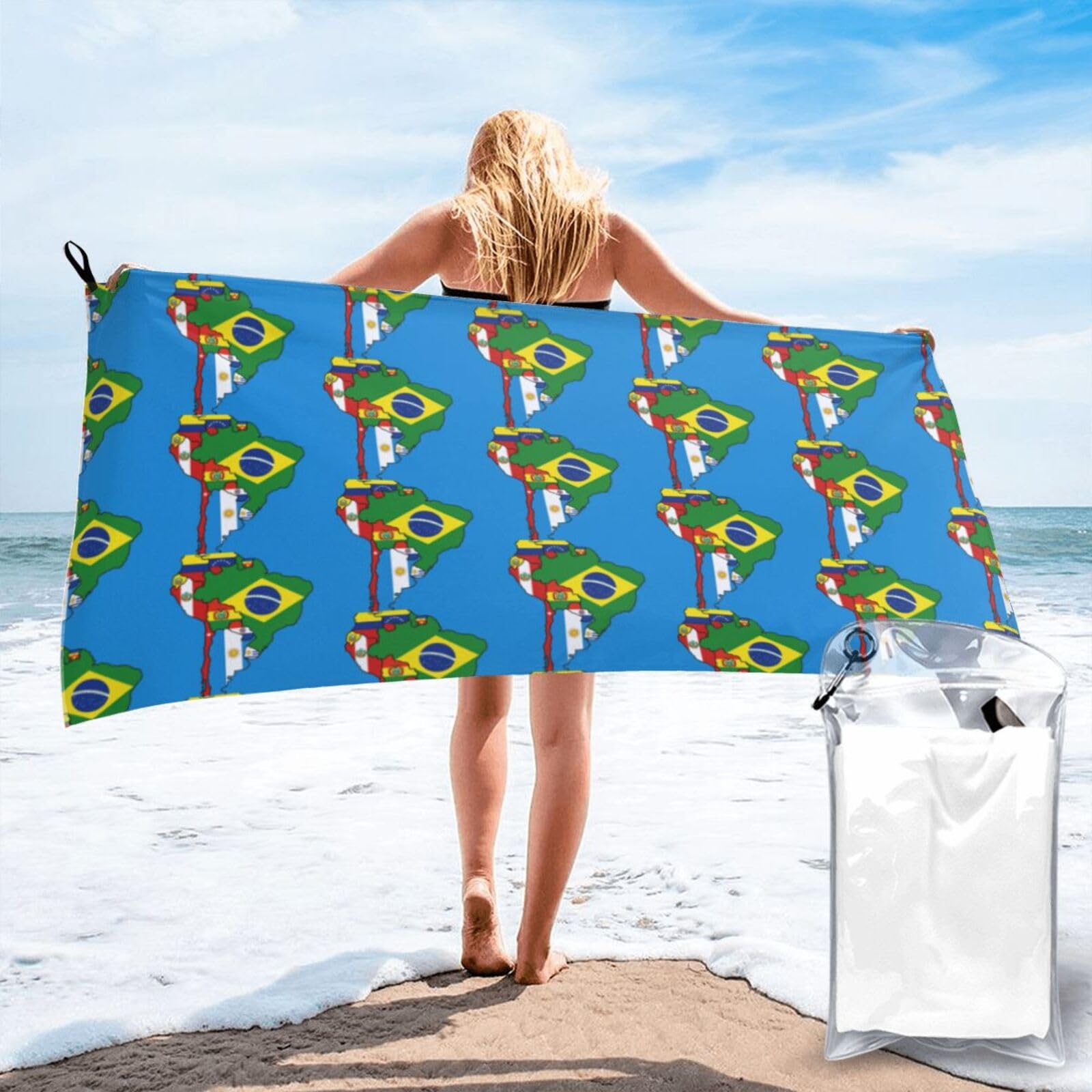 FHIZOAL South America Flags Map Desig Quick Dry Towel Microfibre Towel Super Absorbent Ultra Compact Gym Sports Beach Camping Travel
