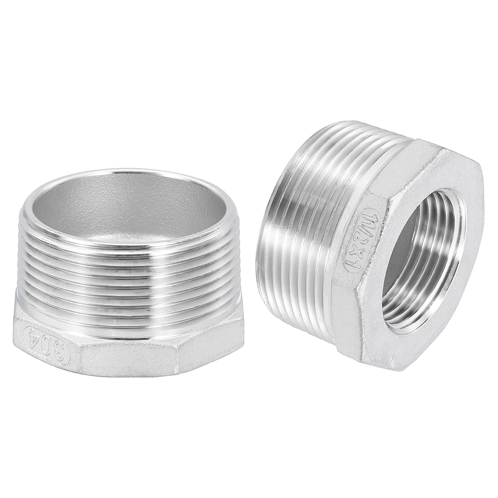 uxcell 1Pcs 1-1/2" Male NPT to 1" Female NPT 304 Stainless Steel Reducer Hex Bushing, Reducing Cast Pipe Adapter Fitting for industrial, oil/gas, water, HVAC, and plumbing systems