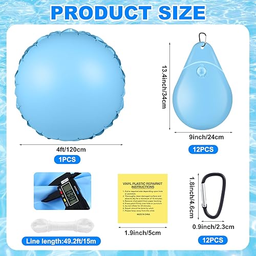 Miniatura 2 de Hungdao Paquete de 12 almohadas inflables de piscina de peso con gancho, de PVC de 4 pies, a prueba de fugas, bolsas de agua colgantes, lona de