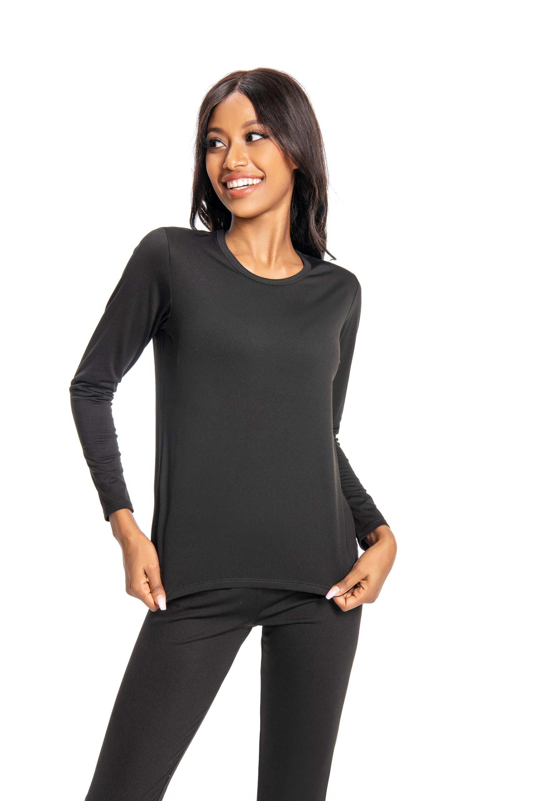 Nutria Set di Biancheria Intima Termica da Donna, Completo Intimo Termico in Pile Interno Funzionale, Maglietta e Pantaloni Termici Leggera per Donne Girocollo Manica Lunga Sci Corsa Palestra D03