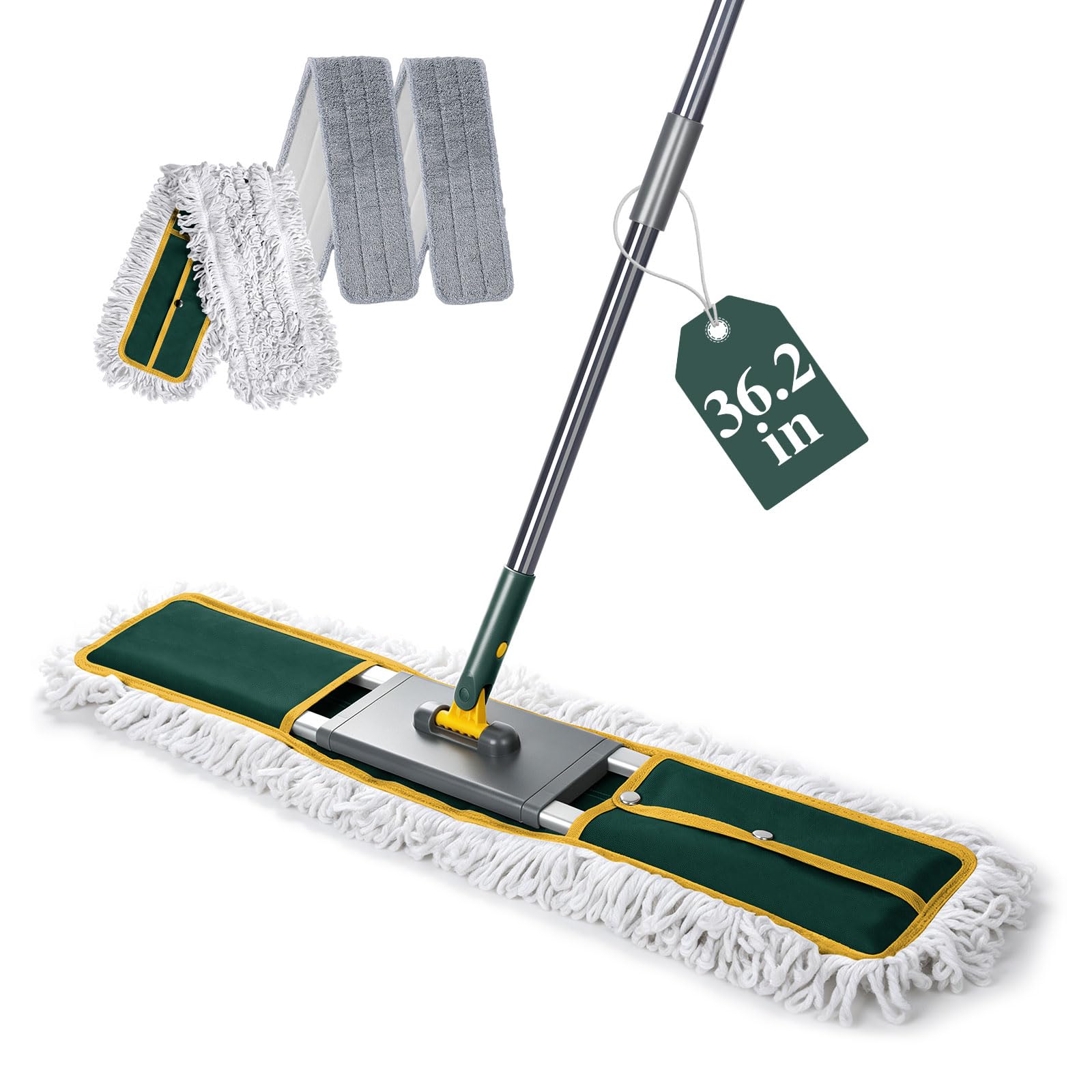 Masthome Wischmopp, 91,4 cm, robuster Industrie-Mopp für Bodenreinigung, kommerzieller Staubwischer mit 3 wiederverwendbaren Pads, 152,4 cm Langer Griff, nass und trocken, Flache Mops für