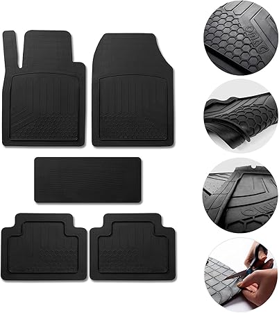 Amazon 全天候型 丈夫 3dラバー保護フロアマット ブラック トリム可能 高耐久 フロント リアゴムフロアマット 5枚 自動車フロアマット カーゴライナー ノンスリップマット 車 バイク