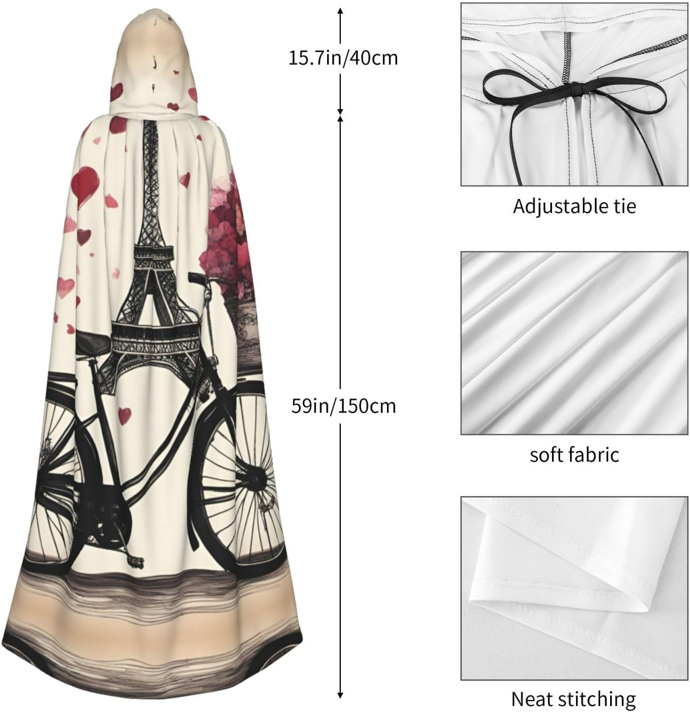 SSIMOO Love Paris Tower Coffee Wine Perfume Bicycle Heart Eye-Catching Cosplay Costume Cape for Women - Unisex Vampire Cloak for Halloween.