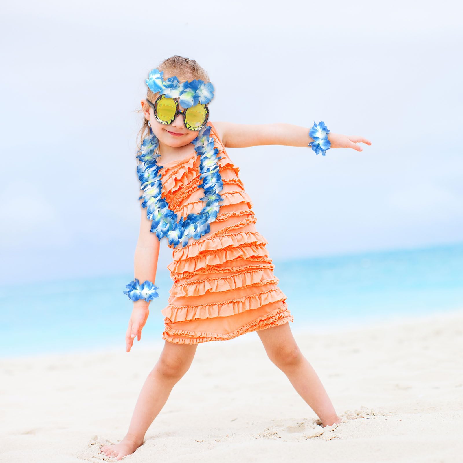 FUIPVGI 10 Pcs Hawaiian Flower Lei Set, Hawaiian Fancy Dress Set with  Hawaiian Garlands Pineapple Sunglasses for Party Beach Dance Summer Party  Decorations Performances (Blue) - BigaMart