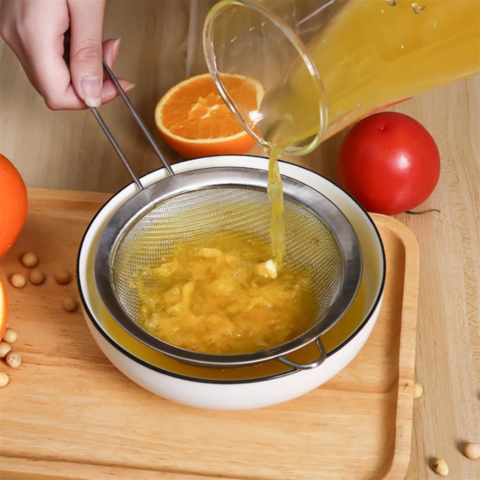 Sieb feinmaschig 1 stück Edelstahl Filter Küche Filter Feine Mesh Löffel Gebratene Lebensmittel Gebraten Fried Öl Sieb Ablauf Kochen Werkzeuge Sieb(22cm)