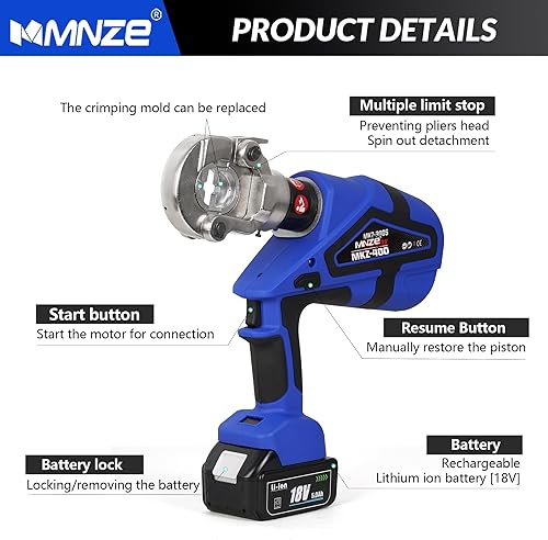 Miniatura 5 de MMNZE Alicates hidráulicos eléctricos para engarzar, herramienta de prensado recargable, 6 toneladas, cable de terminal eléctrico, kit de crimpadora