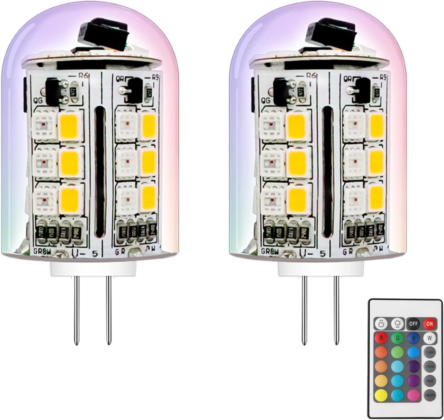 G4 LED Bulb 12V, T3 G4 Color Changing LED Bulbs, 12V 24V 3W RGB Bi-Pin Lights Warm White+15 Multi Colors for Low Voltage Landscape Light (4 Bulbs, 1 Remote)