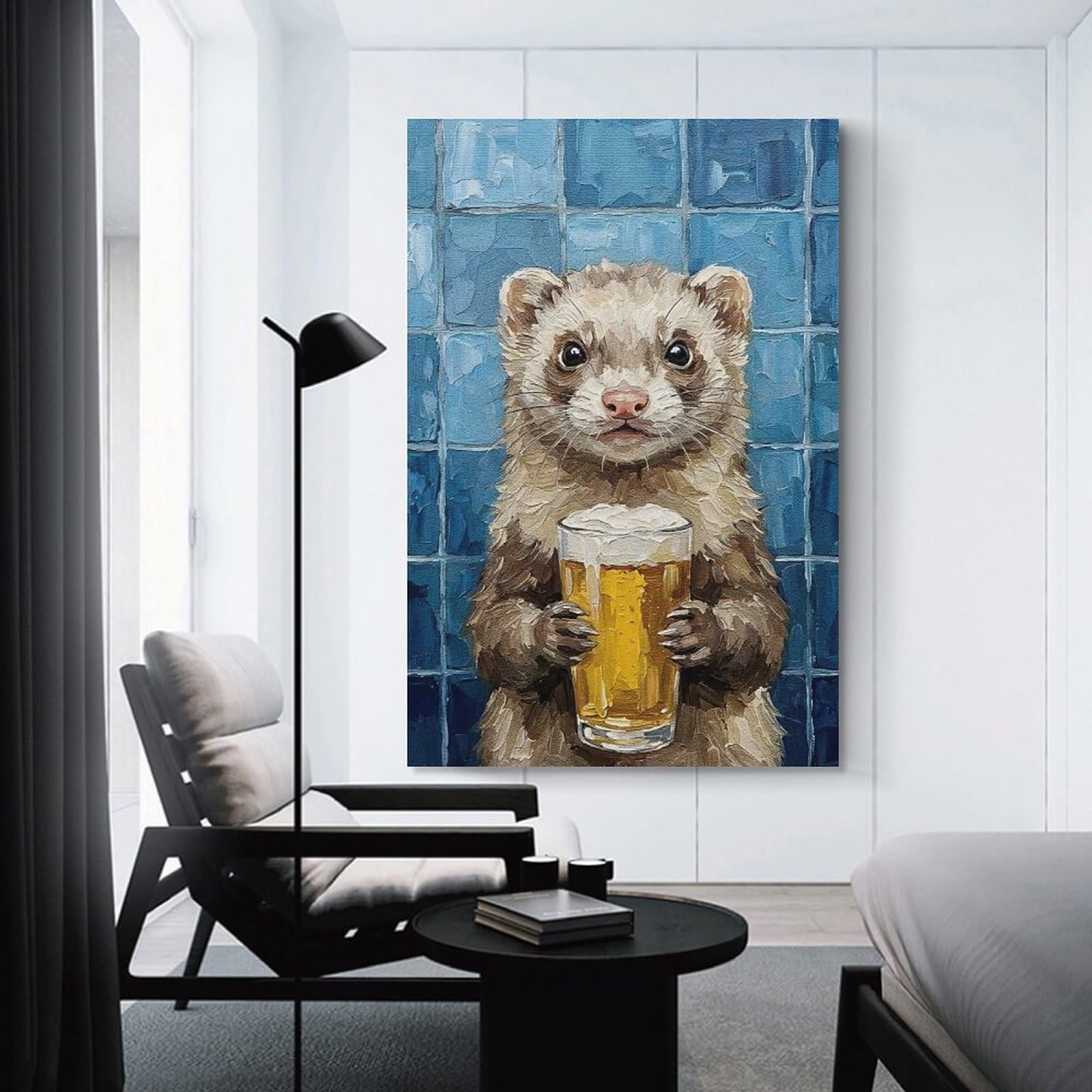 Junmoney Unframe-Style-14 Decorative Wall Artwork Ferret With Beer Painting, 12X18inch(30X45cm), For New Homes, Bedrooms Or Workspaces, Canvas Artwork With Gifting Potential