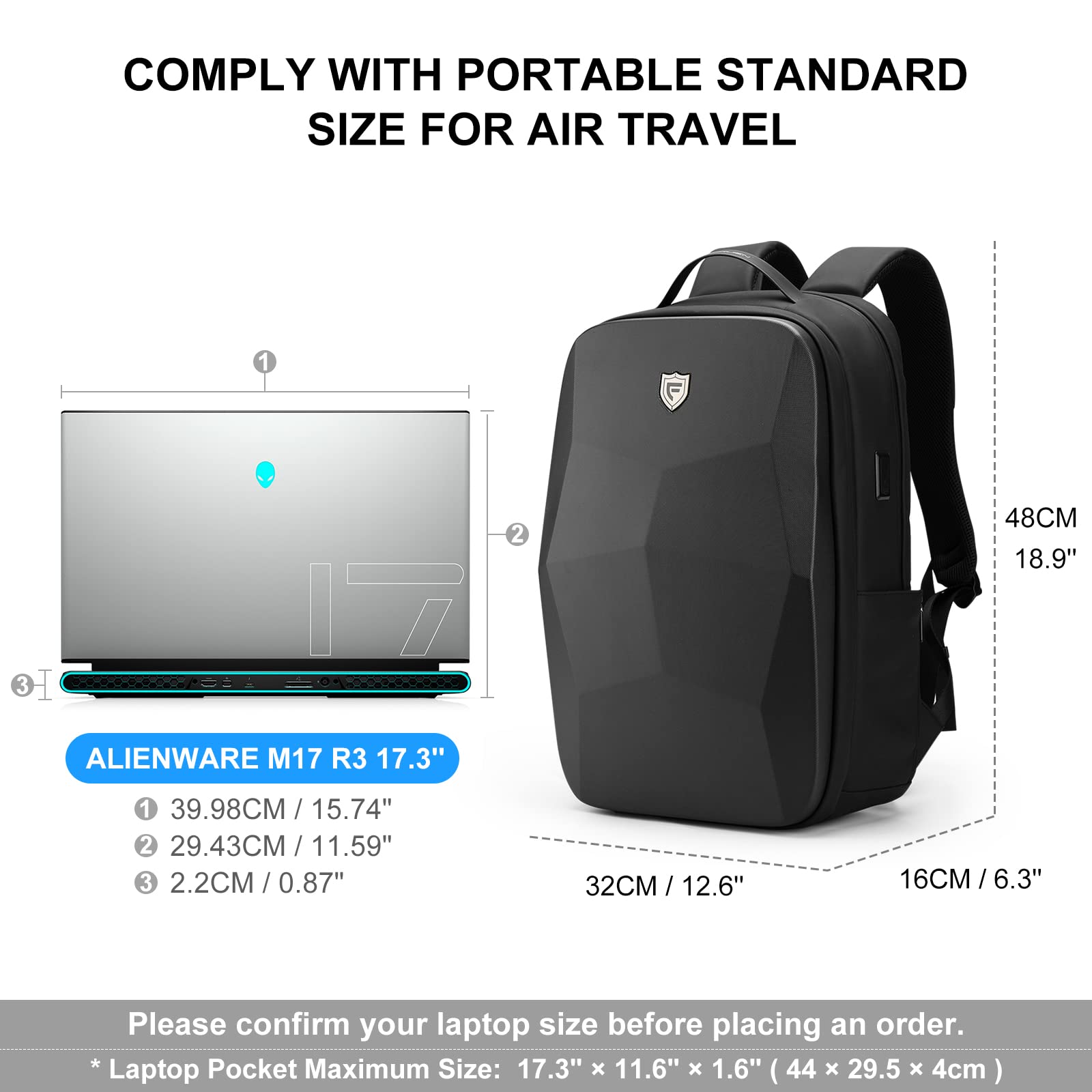 FENRUIEN 17.3Inch Hard Shell Laptop Backpack,AntiTheft Waterproof