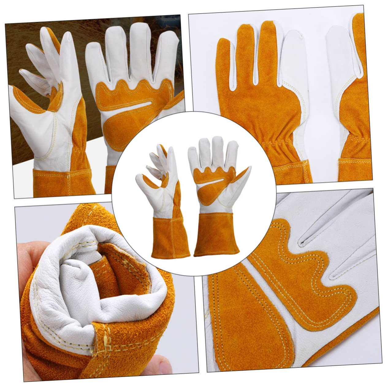 1par Guantes De Jardinería De Piel De Oveja y Vacuno Ajustables y Resistentes Protección Laboral Para Uso Exteriores Talla