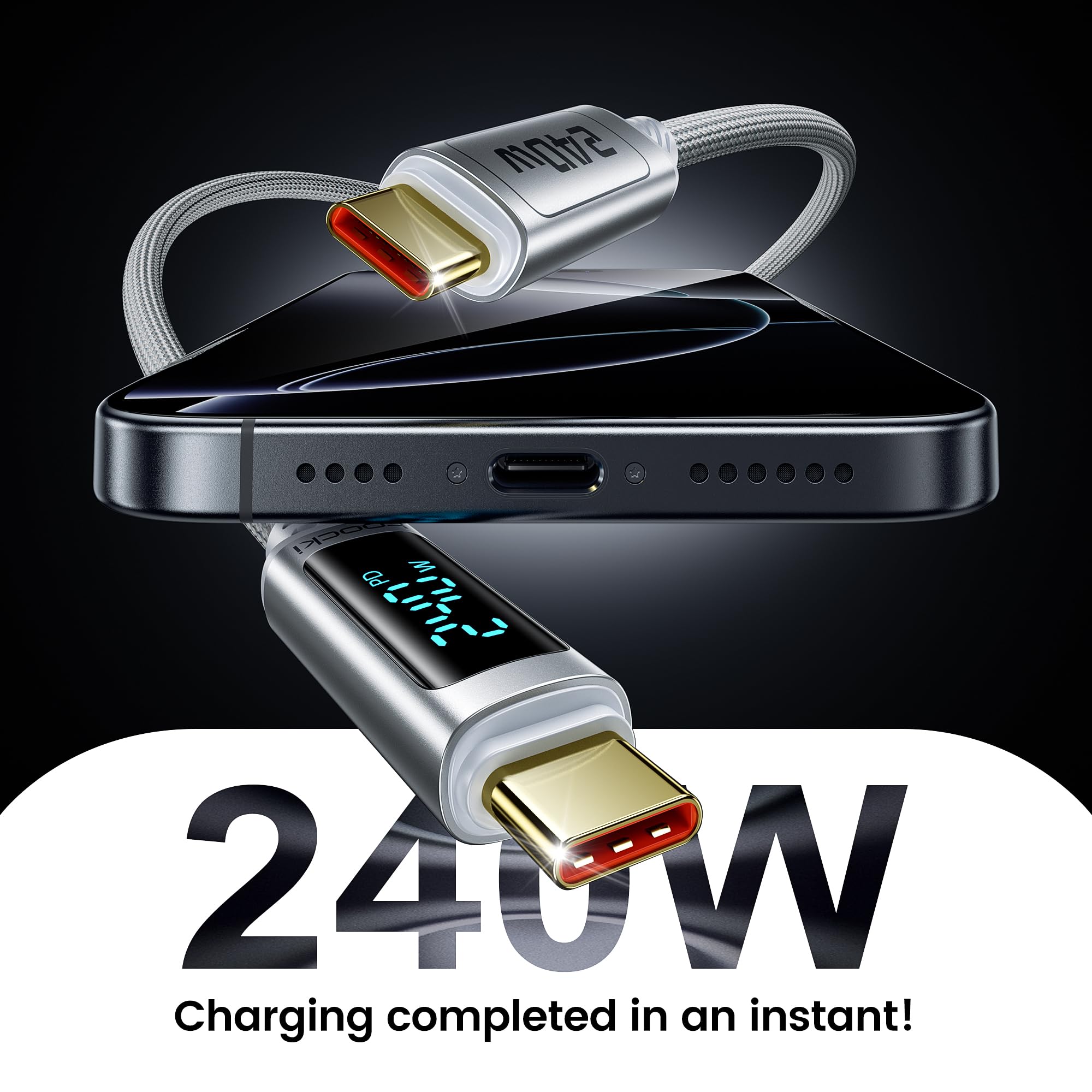 Cavo USB C 240W Cavo di Ricarica Rapida con Display LED, Confezione da 2 m, Bianco