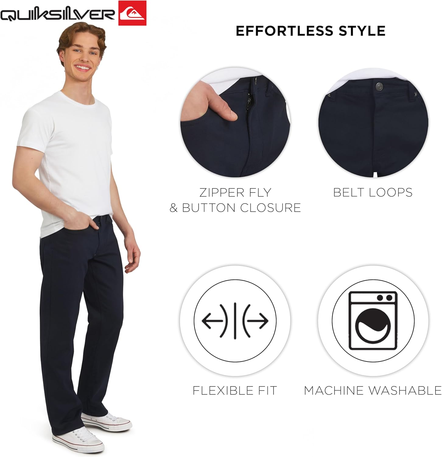 Quiksilver Men's 5 Pocket Straight Fit Stretch Waist Casual Chino Pants - Image 6