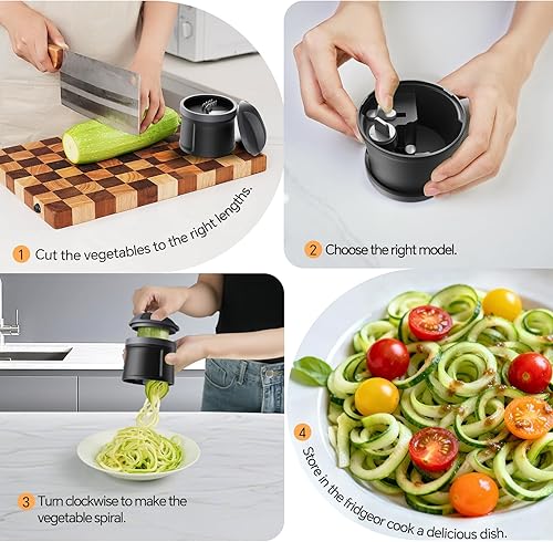 Miniatura 4 de Cortador espiralizador de verduras 3 en 1, grosor ajustable de 0 a 0.118 in, espiralizador de calabacín, fabricante de fideos vegetarianos para Negro