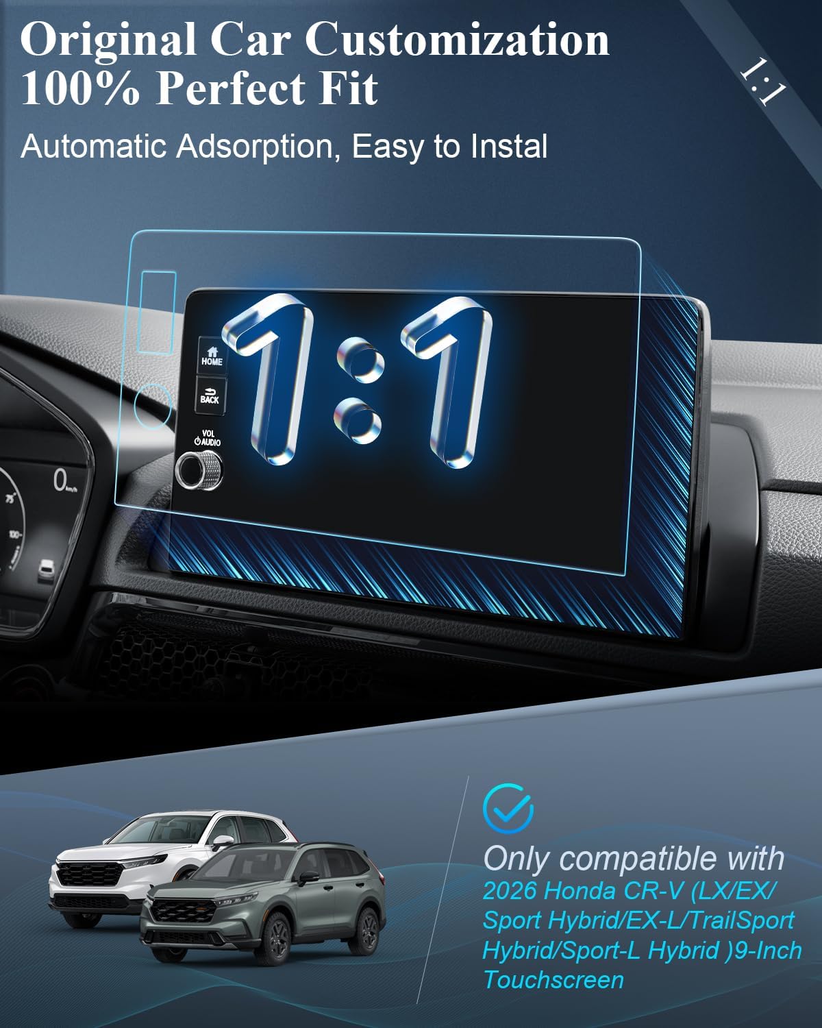 BIBIBO 2Pcs for 2026 Honda CRV Screen Protector 2026 Honda CR-V (LX/EX/Sport Hybrid/EX-L/TrailSport Hybrid/Sport-L Hybrid )9-Inch Touchscreen(2-Holes on the Screen) [Tempered Glass Anti-Glare &Scratch Lessen Fingerprints]