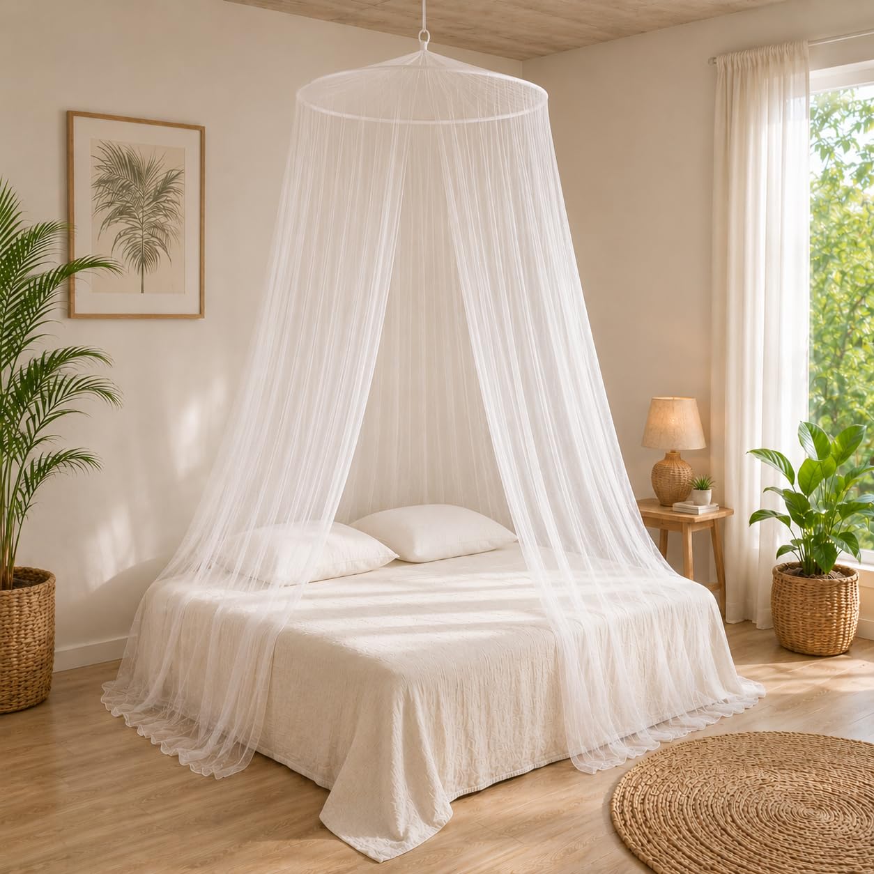 K1402 Moustiquaire pour lit double XXL avec cordon de suspension et sac de voyage - Anneau extra large 80 cm - 250 x 80 x 1400 cm
