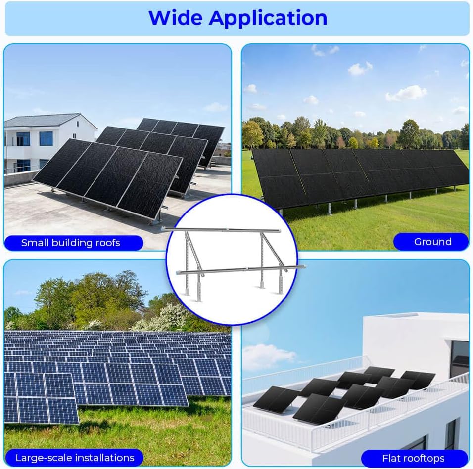 SUNGOLDPOWER Solar Panel Ground Mount Bracket,Adjustable Tilt & Expandable Solar Mount Bracket Kits for 2pcs 300W/450W/500W/550W/560W/590w Solar Panels,for Ground,Farm,Backyard,Off-Grid System