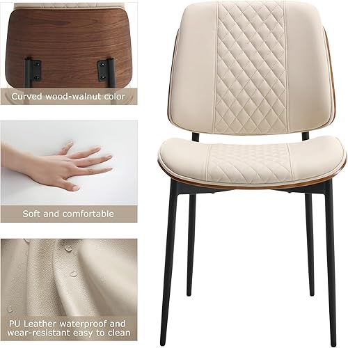 Miniatura 5 de BV - Juego de 2 sillas de comedor, sillas de cocina sin brazos de piel sintética en estilo moderno de nogal, silla auxiliar de madera curvada de