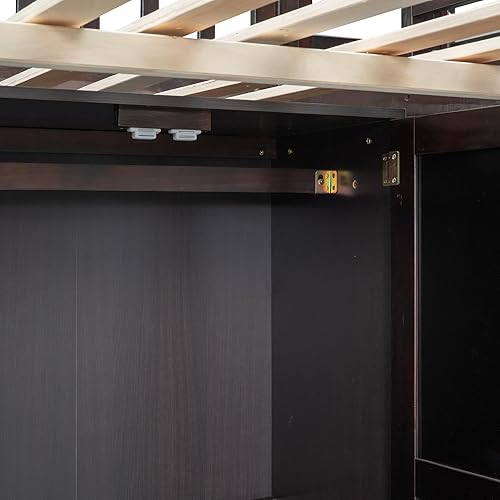 Miniatura 242 de Cama alta funcional tamaño individual con 2 cajones y 2 armarios, base de cama de madera maciza con barandilla de seguridad y escalera de