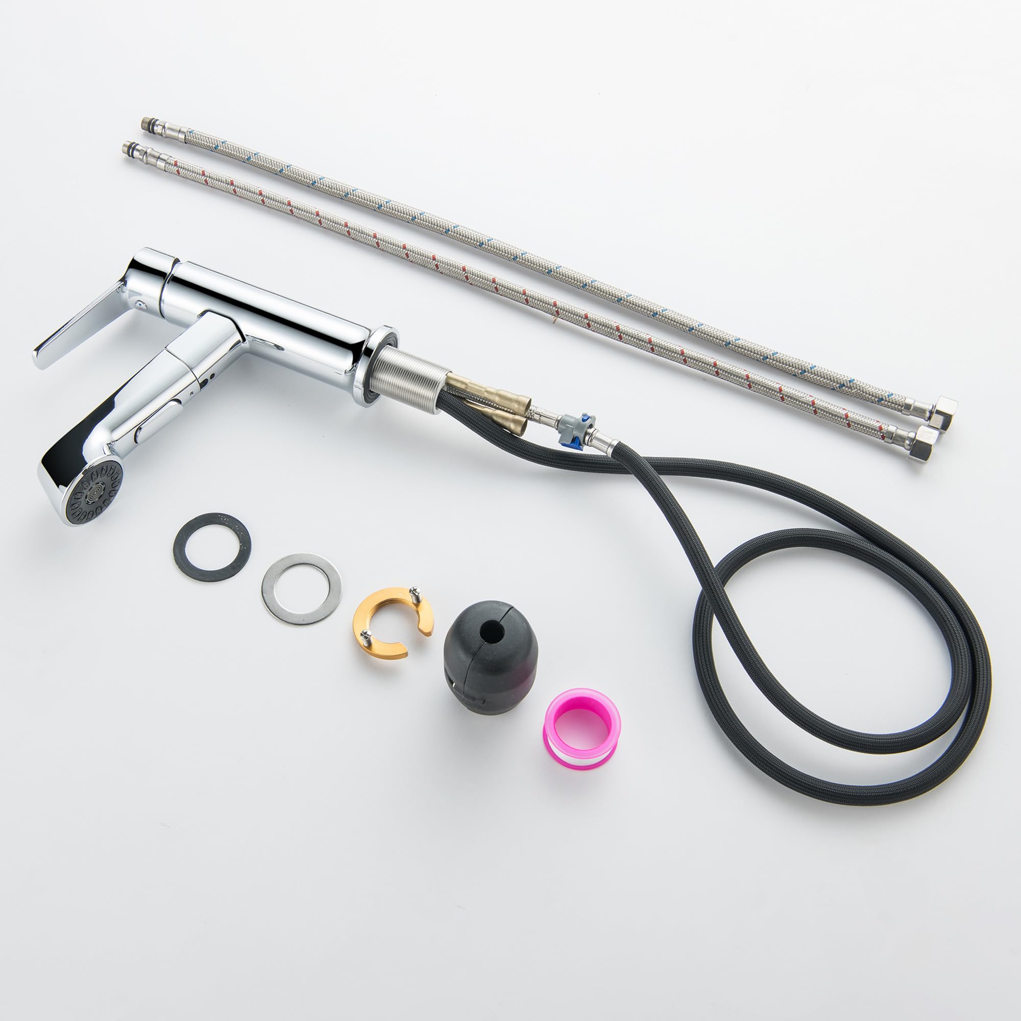 Waschtischarmatur ausziehbar mit Brause, Moderne Wasserhahn Bad Armatur mit 2 Strahlarten, Badarmatur Waschbecken Einhebelmischer für Badezimmer, Chrom