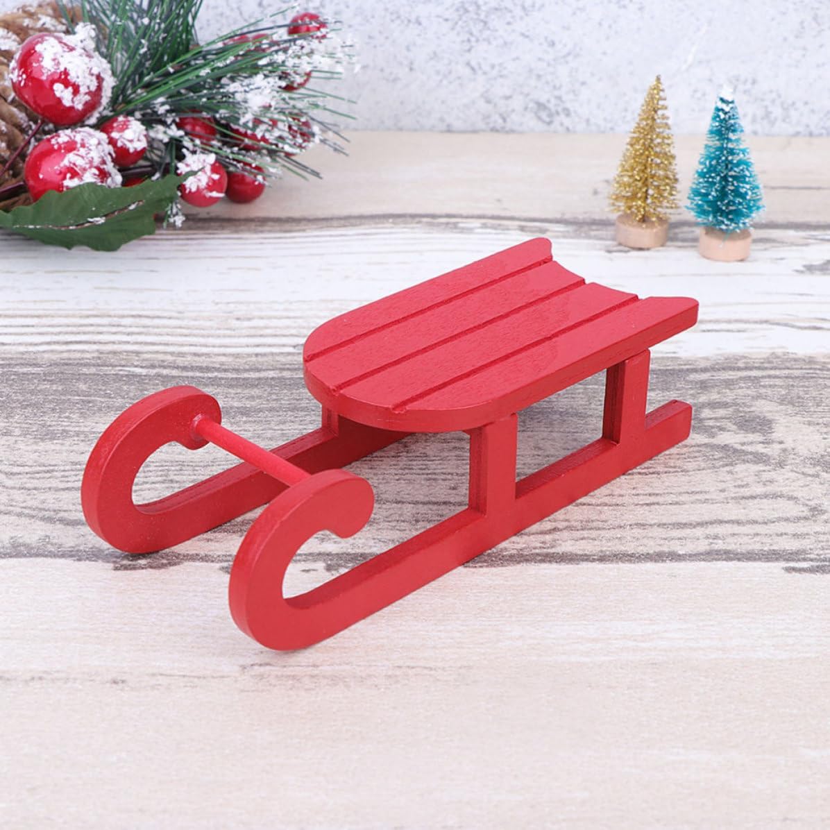 Wooden Christmas Sleigh Ornament for Tabletop Photo Backgrounds