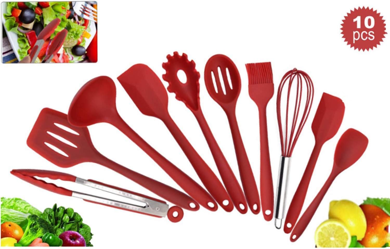 GEERBU Silicone Kitchen Utensils 10 Sets, Kitchen Gadgets Sets Heat Resistant Cooking Utensil Silicone Non-Toxic Non-Stick Kitchenware Series Home Cooking Tools Cooking Tools Baking Utensils Soup