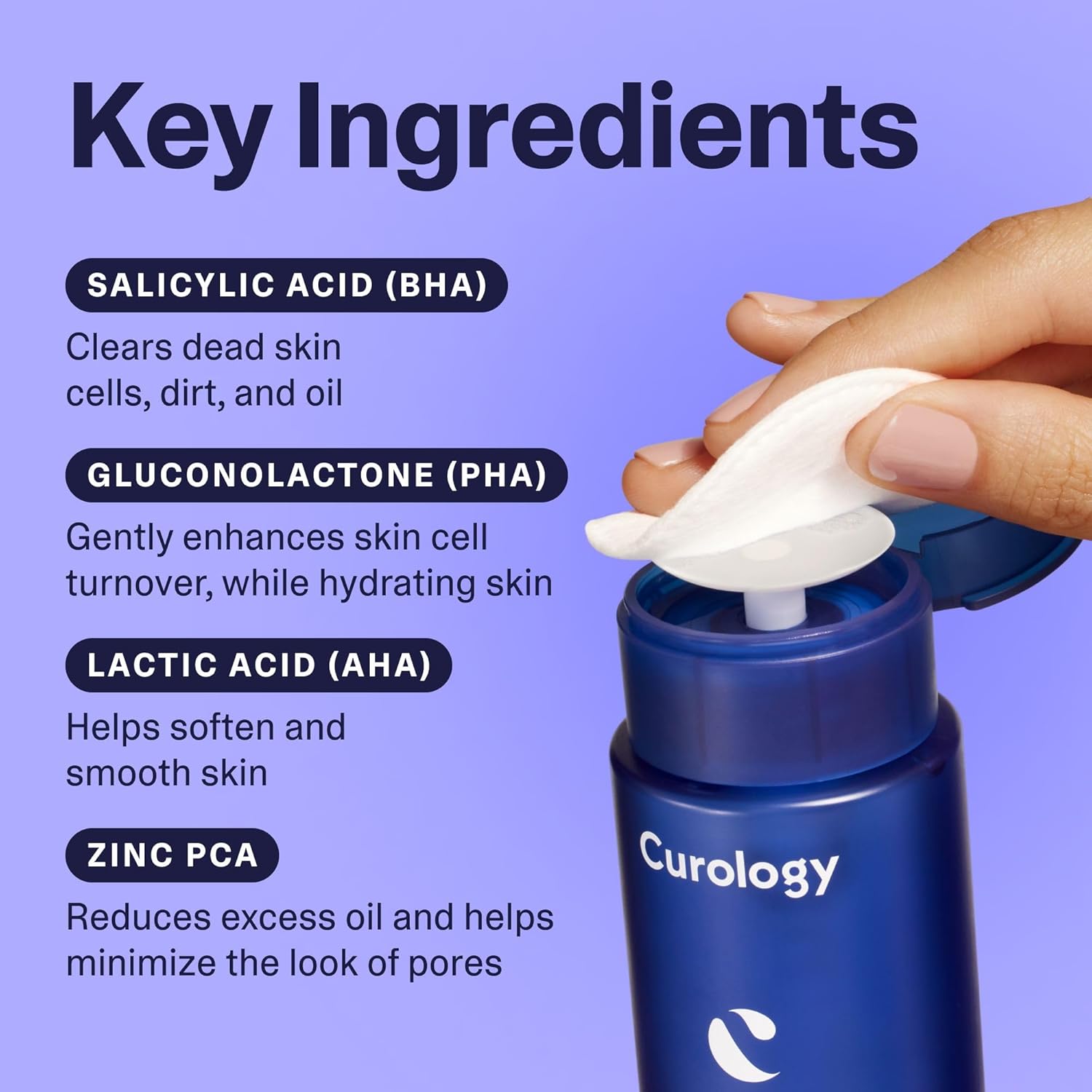 Curology Liquid Pore Exfoliant, 2% BHA Salicylic Acid, 8% AHA/PHA Lactic Acid, and 1% Zinc PCA, Brightening and Exfoliating Facial Skin Care, 4 fl oz