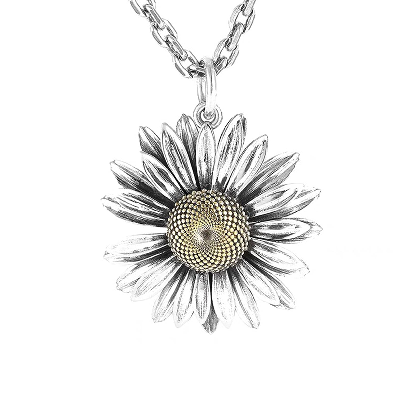 Collier fleur marguerite argent massif pour homme chic