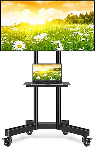 Miniatura 1 de Soporte de TV móvil con ruedas para pantallas planas LCD LED 4K de 32 a 80 pulgadas con ruedas, carrito de TV ajustable en altura con estante para