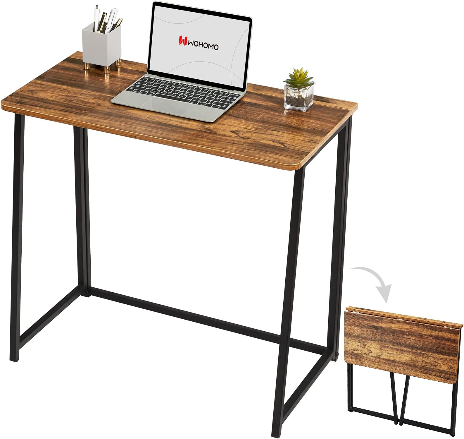 WOHOMO Folding Desk for Small Spaces, 31.5 Inch Foldable Computer Desks, Small Desk for Home Office, Study, Bedroom, Space Saving Writing Work Computer Table, Easy to Fold, Rustic Walnut