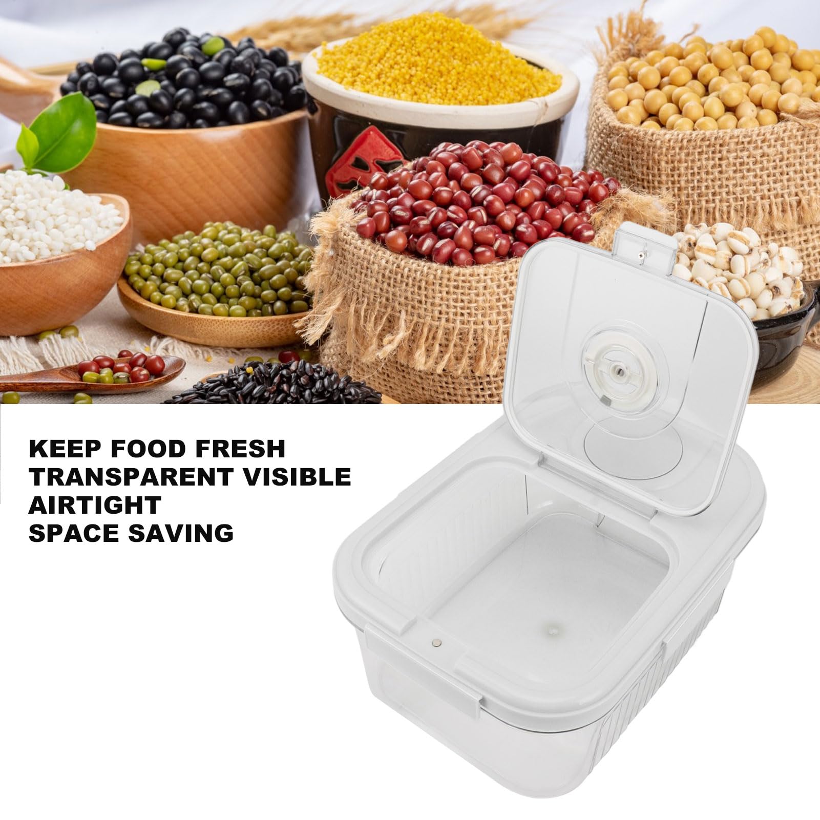 Organisateur de Stockage de Céréales, 10Kg Boîte de Conteneur en PP, Bac de Seau Distributeur à Riz Domestique, Pot à Grains Réservoir Distributeur pour la Cuisine à Domicile, Aliments Secs (Blanc)