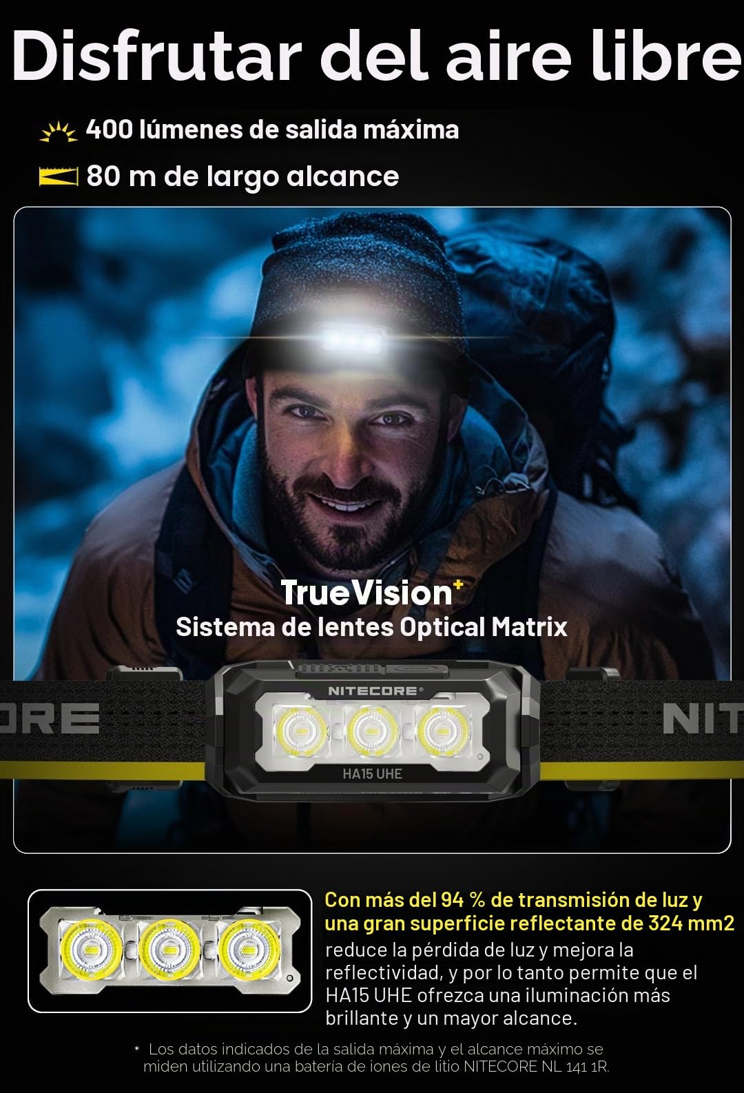 Nitecore HA15 UHE - Linterna frontal (con 1 pila AA), color negro