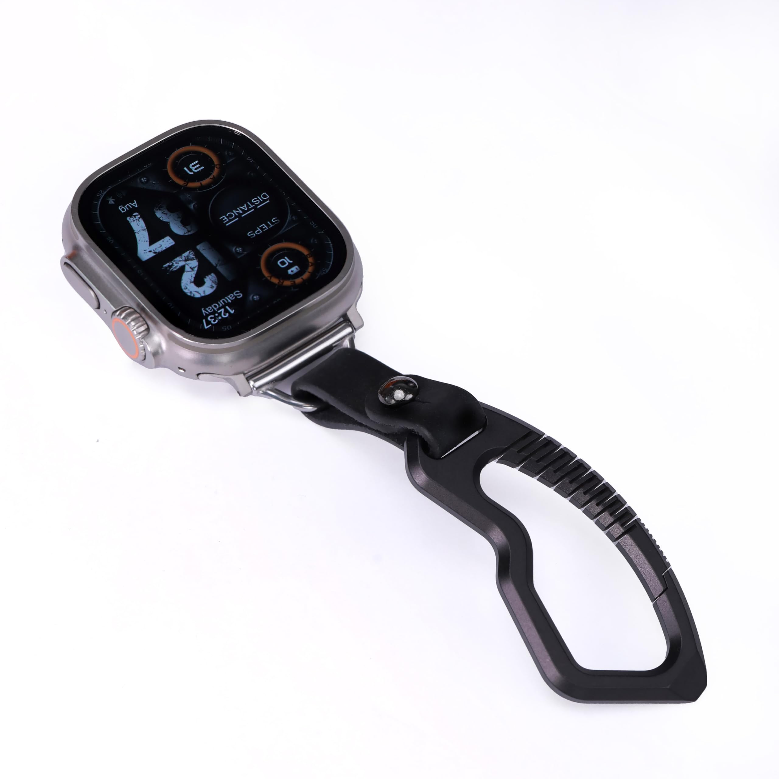 pamovolio Titanium Leather fob strap Keychain Clip Finder Tracker for Apple Watch123456789se s10 for ultra 49mm Backpack pet dog for Swatch for iwatch carabiner Quick Release(41/40/38/42mm(series10))