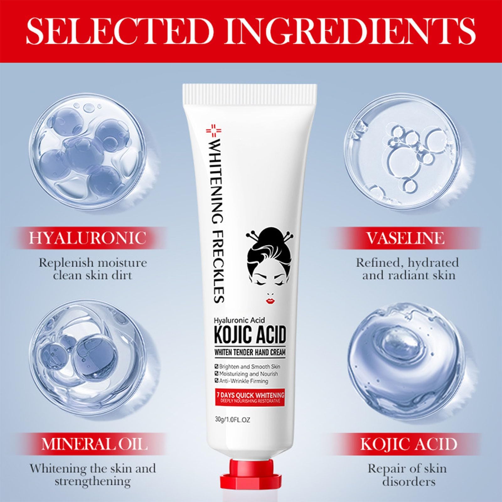 Lot de 3 crèmes à l'acide kojique pour les mains, soin hydratant anti-âge, teint uniforme, dommages du soleil et taches de vieillesse, taches sombres