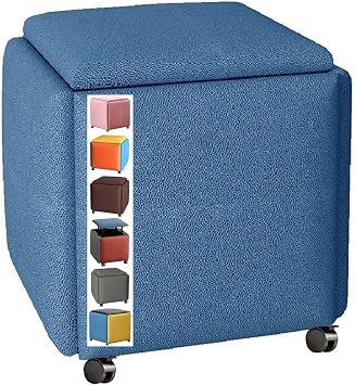 5-in-1 Stackable Ottoman Cube Chair Versatile Footstool & Storage Bench with Wheels Upholstered Pouf for Living Room Bedroom Shoes and Footrest