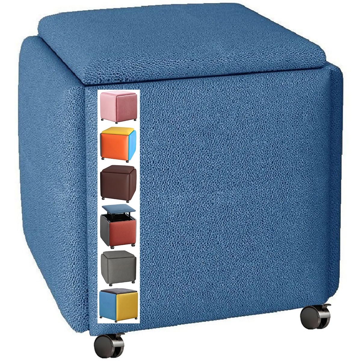 GDMDPTE 5-in-1 Stackable Ottoman Cube Chair Versatile Footstool & Storage Bench with Wheels Upholstered Pouf for Living Room Bedroom Shoes and Footrest