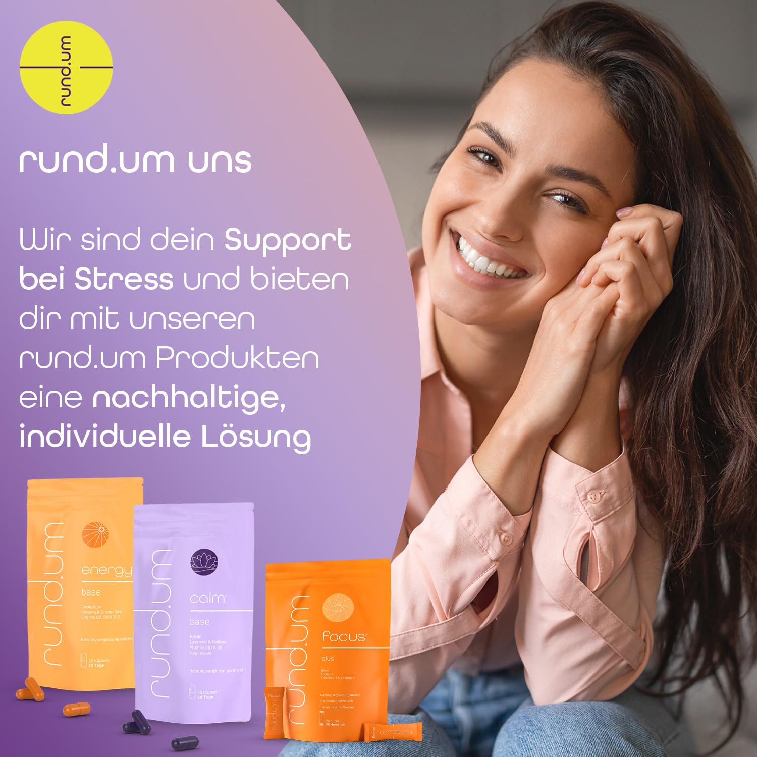 rund.um energy base Kapseln (2 x 60 Stück) - Nahrungsergänzungsmittel für mehr Energie und innere Balance - vegan, laktose- und glutenfrei
