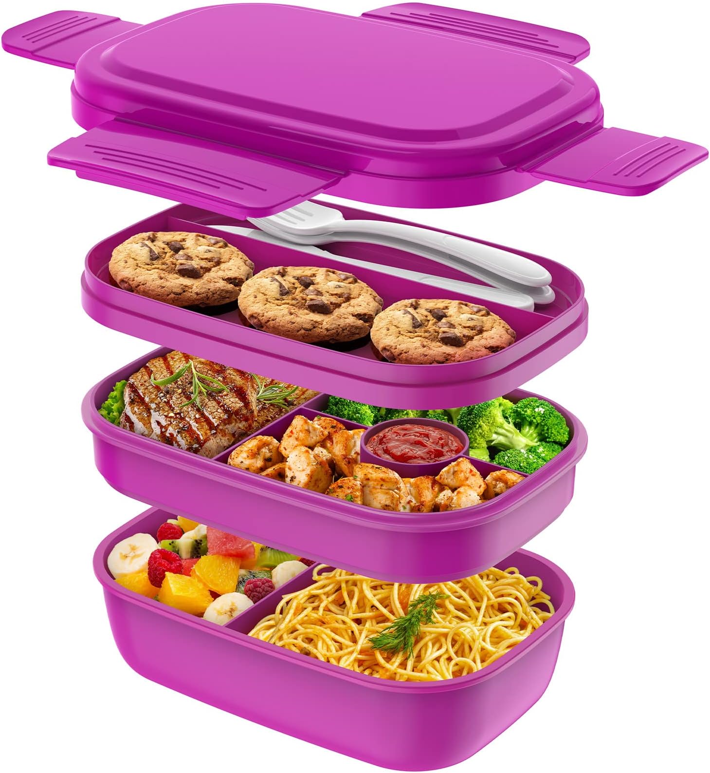 Bento Box Adult Lunch Box,3 Stackable Bento Lunch Containers for Adults, Modern Minimalist Design Bento Box with Utensil Set, Leak-Proof Lunchbox Bento Box for Dining Out, Work, School, Picnic