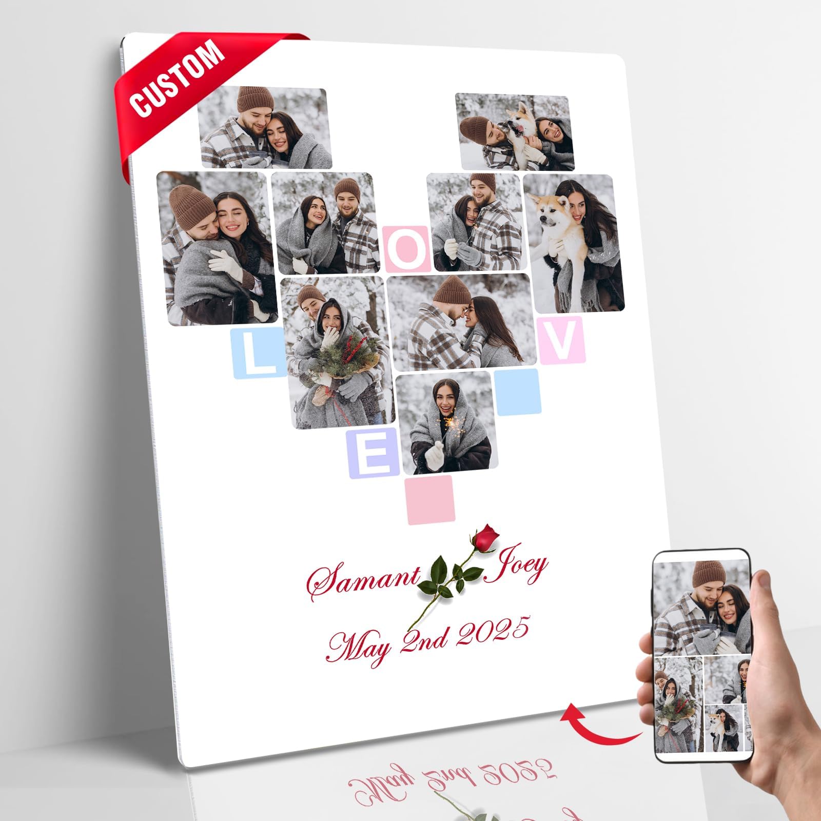 Custom Metal Photo Prints Personalized Photos Gifts for Valentines Day Birthday I Love You Gifts for Girlfriend or Boyfriend