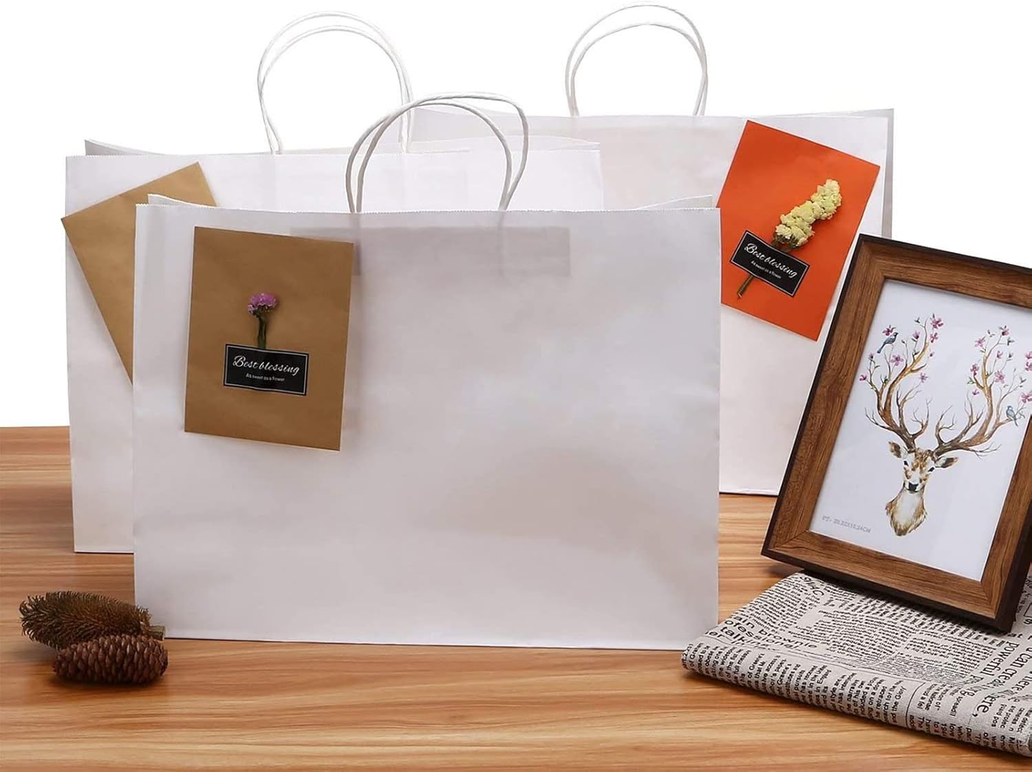 White Extra Large Paper Gift Bags with Handles Bulk (50 Pack, 16x6x12 Inch) - Big Blank Kraft Paper Bags for Wedding, Birthday, Corporate Gifts,Retail,Shopping