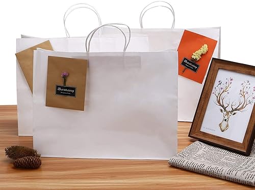 Miniatura 4 de Ronvir 70 bolsas grandes de regalo blancas, bolsas de regalo de papel de 16 x 6 x 12 pulgadas con asas, bolsas de compras a granel, bolsas de regalo