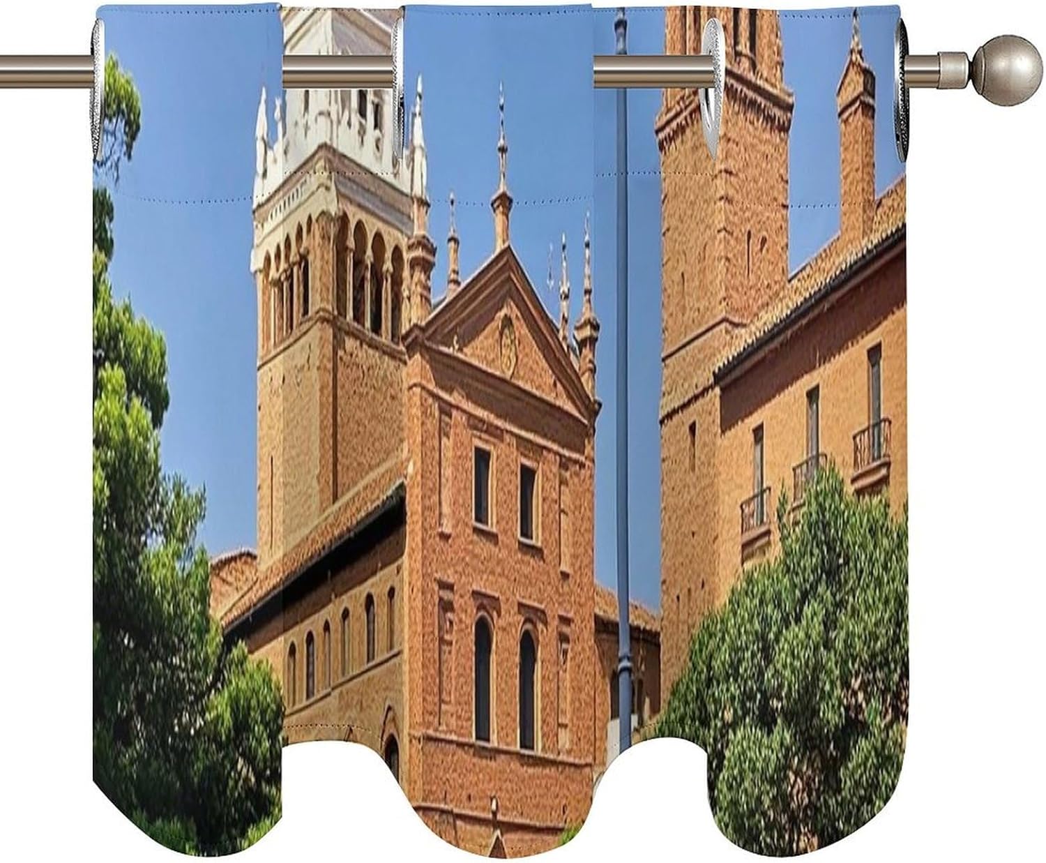 Spanish Cities Valance for Windows, 2 Pack Kitchen Curtains Modern Home Decor, Soft Blackout Window Curtains for Living Room & Bedroom, 18 X 52 Inch