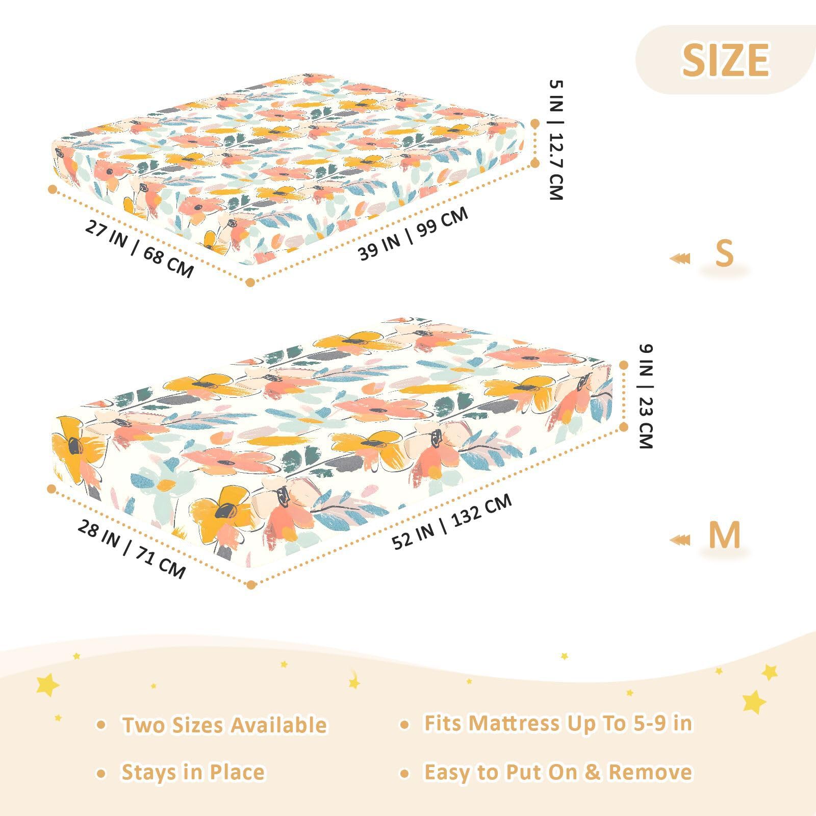 Drap-housse pour berceau de bébé à fleurs colorées pour garçons et filles - 71,1 x 132,1 cm