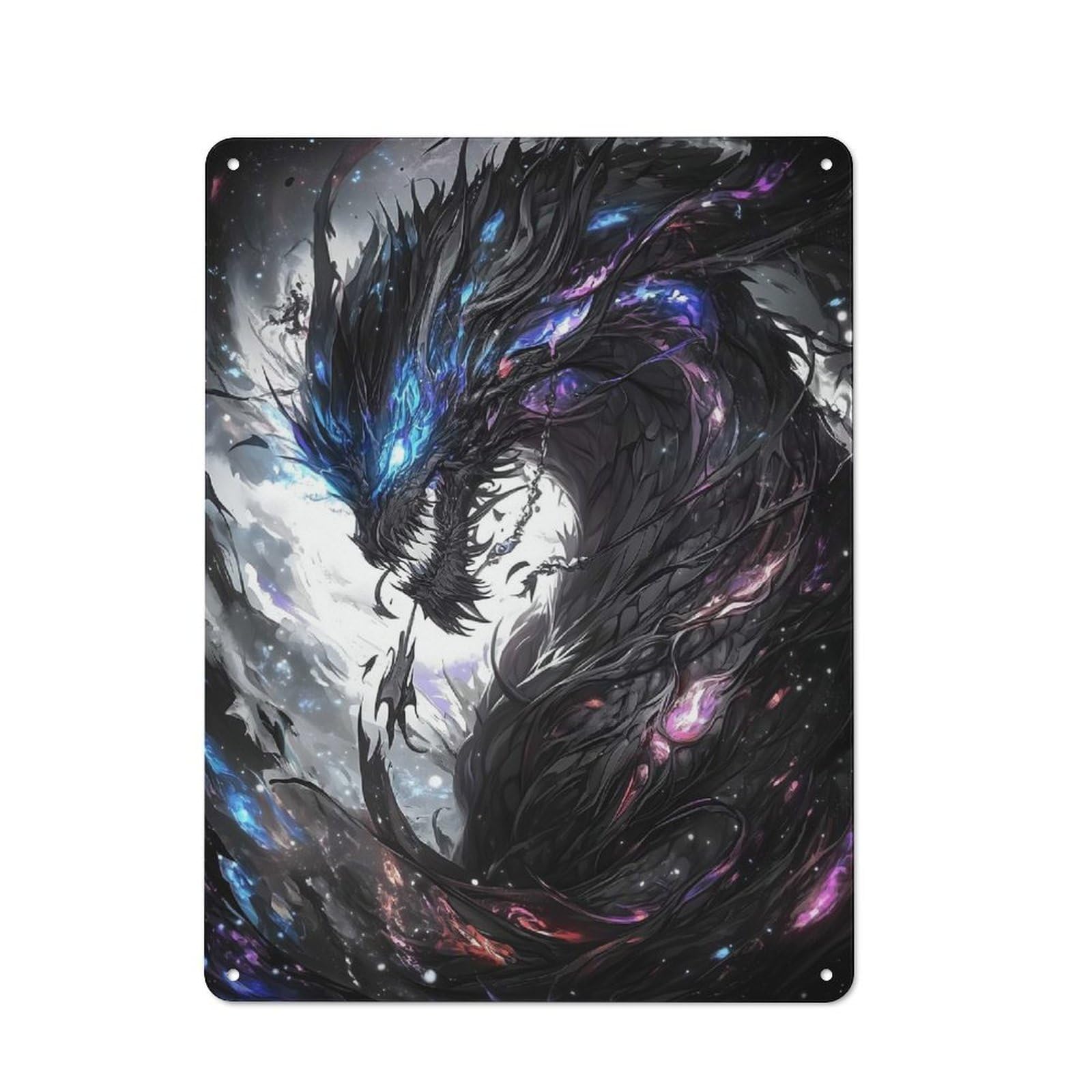Junmoney Dark Dragon With Cosmic Details Farmhouse Metal Sign With Design 40X30cm, Rustic Farmhouse Wall Decor For Farmhouse Kitchen, Pantry Or Dining Area