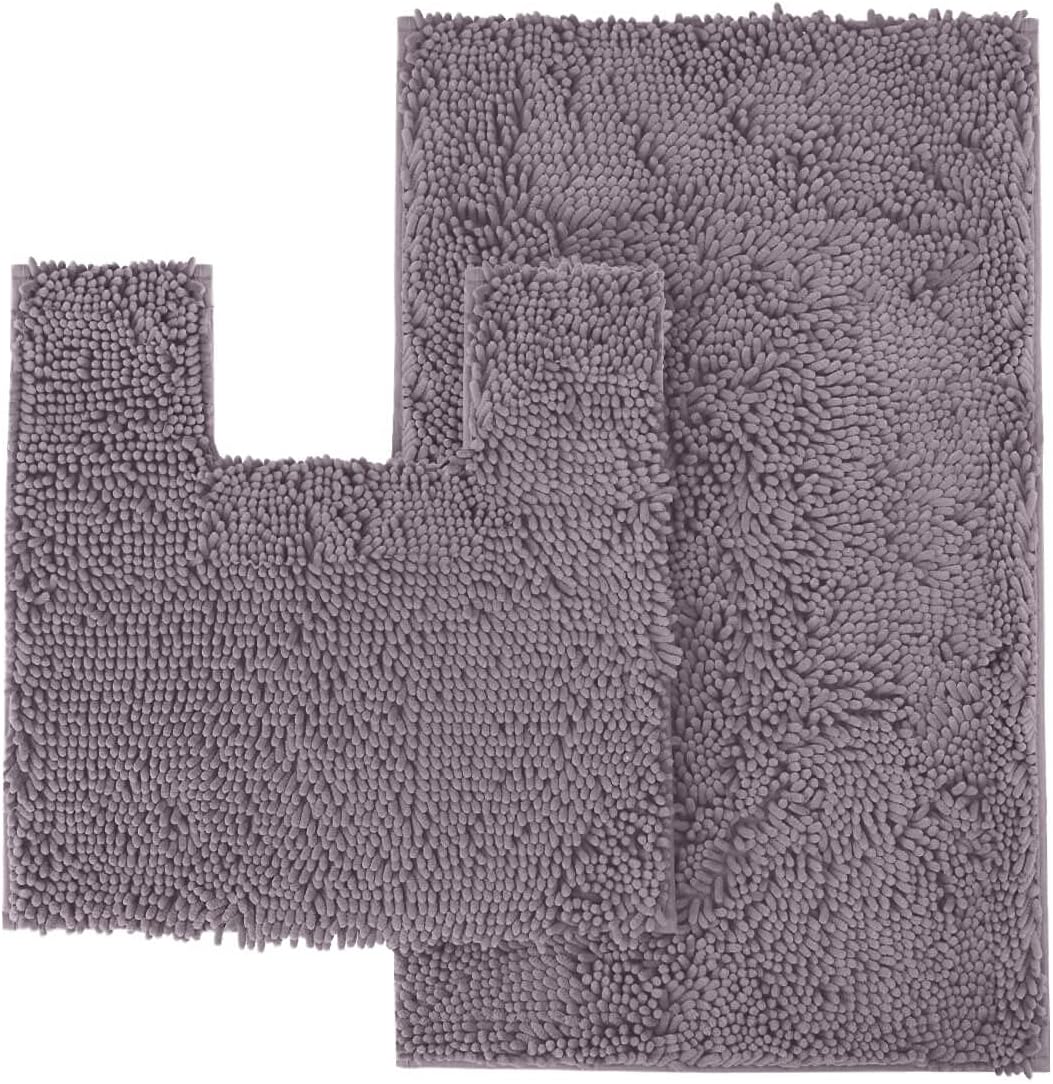 LuxUruxBath Mat Set - Non-Slip Bathroom Mat and Square Cut-Out Pedestal Mat for Toilet - Perfect for Modern Bathroom Décor. (Mauve, 50 x 80 cm + Square Shaped 50 x 50 cm)
