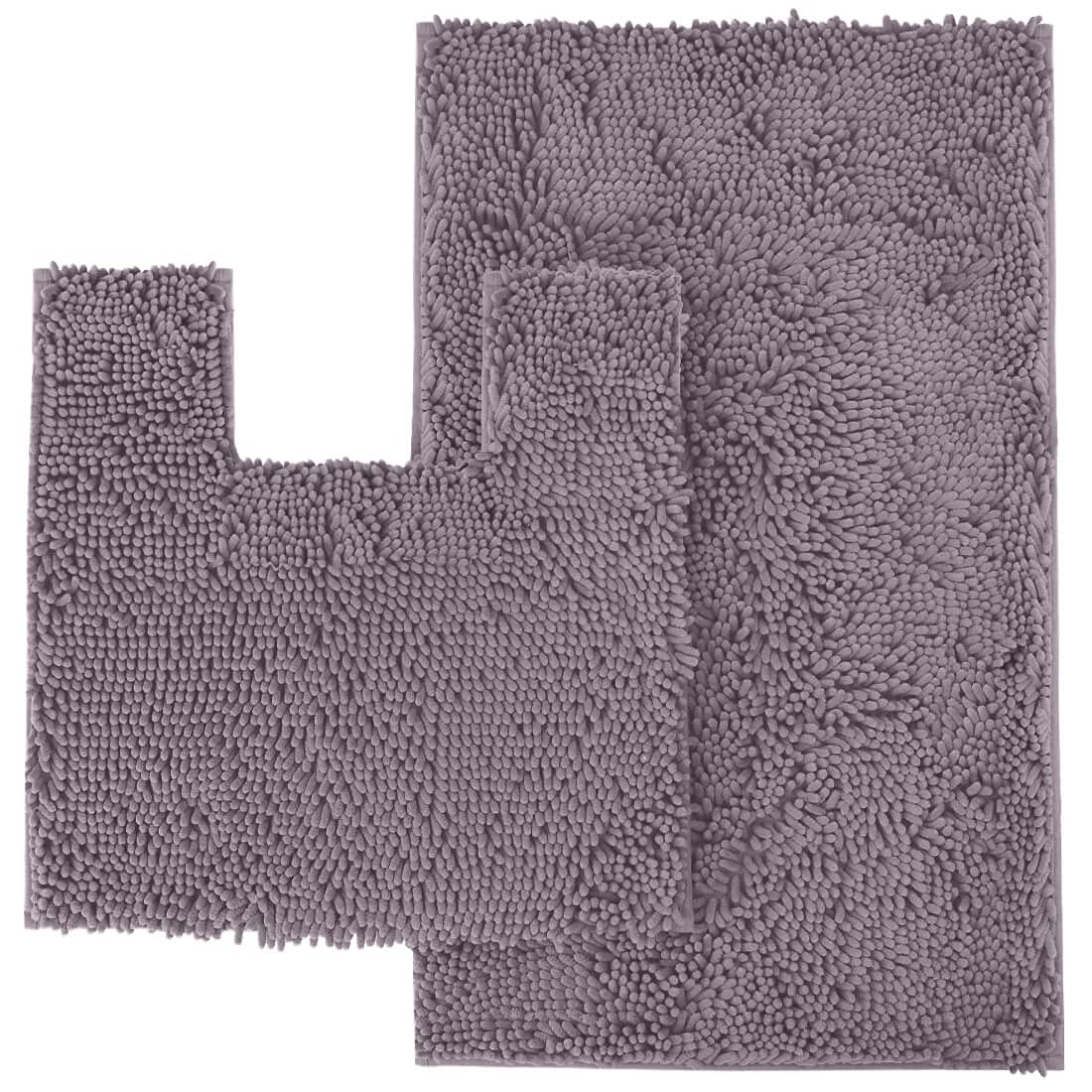 LuxUruxBath Mat Set - Non-Slip Bathroom Mat and Square Cut-Out Pedestal Mat for Toilet - Perfect for Modern Bathroom Décor. (Mauve, 50 x 80 cm + Square Shaped 50 x 50 cm)