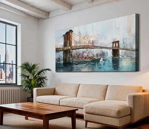 Miniatura 4 de Acocifi Nueva York Puente de Brooklyn Arte de Pared para Sala de Estar Paisaje Urbano Abstracto Imagen de Horizonte Pintura en Lienzo Grande Obra de