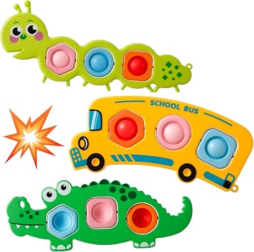 3 Packs Fidget Popper Sensory Toys Cute Animal Push Bubble Toys for Toddler 1-3 Years, Christmas Stocking Fillers Baby Toys for Boys Girls Airplane Travel Car Essentials Waiting Time